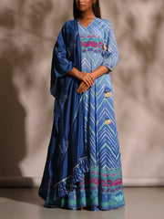 Blue Leheriya  Anarkali Tunic