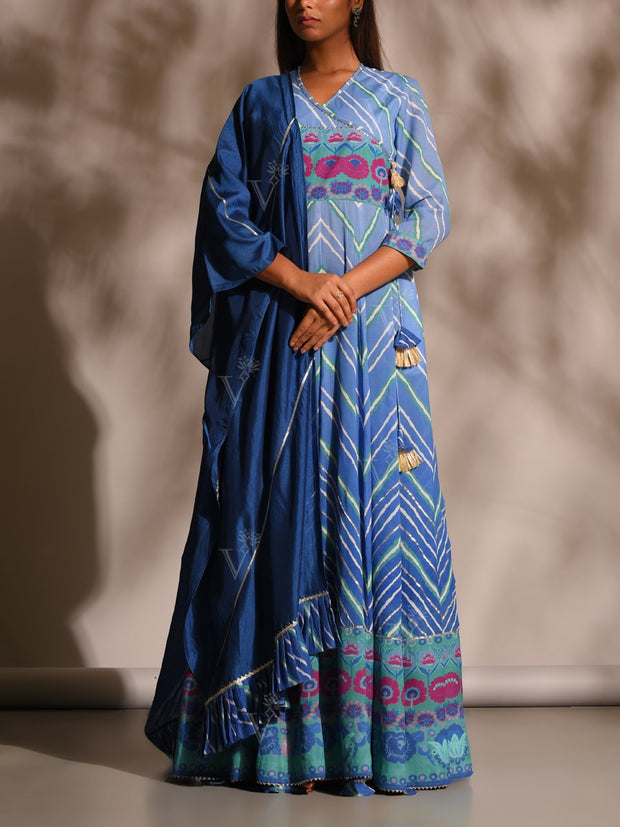 Blue Leheriya  Anarkali Tunic