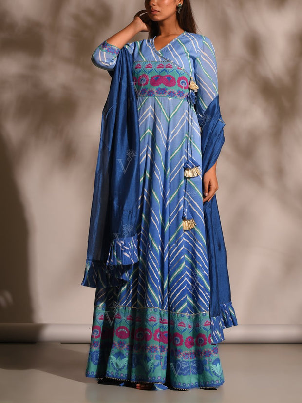 Blue Leheriya  Anarkali Tunic