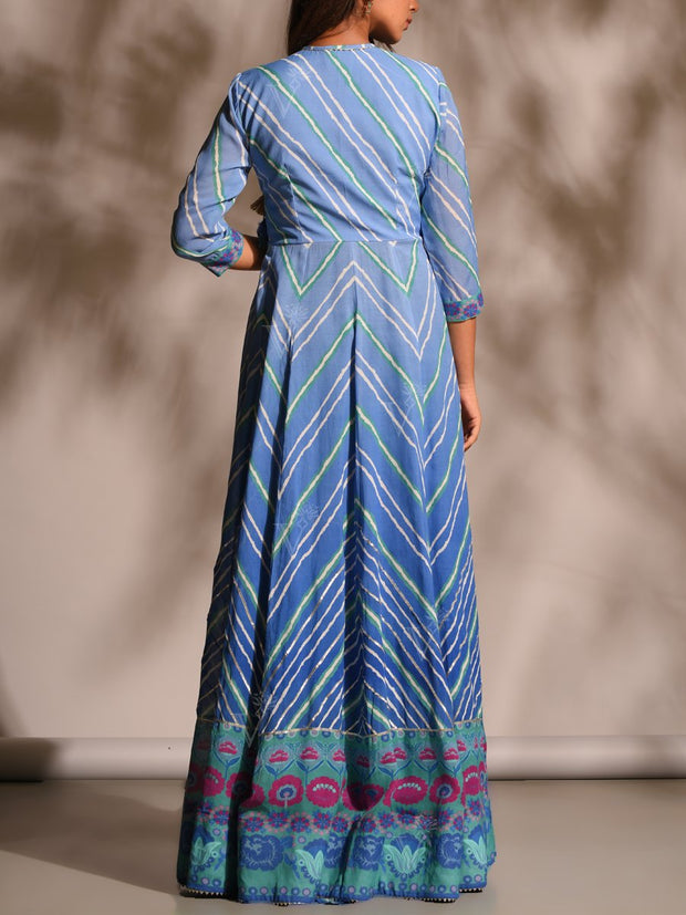 Blue Leheriya  Anarkali Tunic