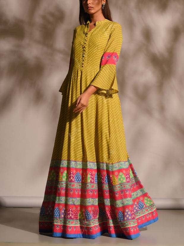 Mehndi Green Leheriya Anarkali Tunic