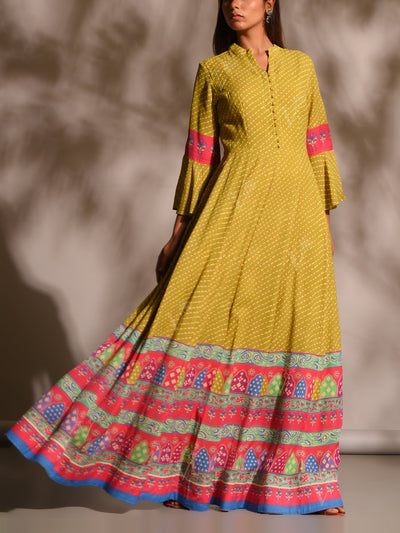 Mehndi Green Leheriya Anarkali Tunic