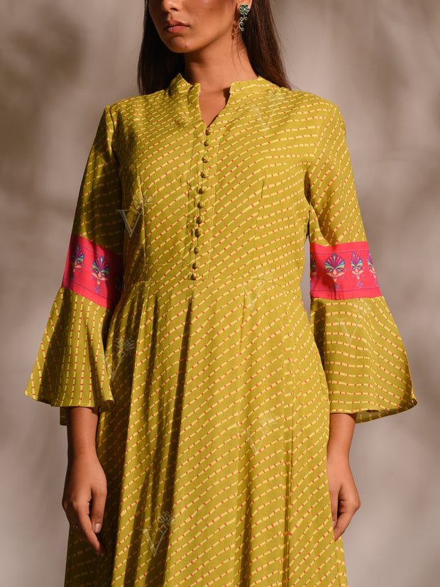 Mehndi Green Leheriya Anarkali Tunic