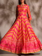 Pink Leheriya Printed Anarkali Tunic