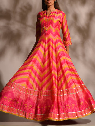 Pink Leheriya Printed Anarkali Tunic