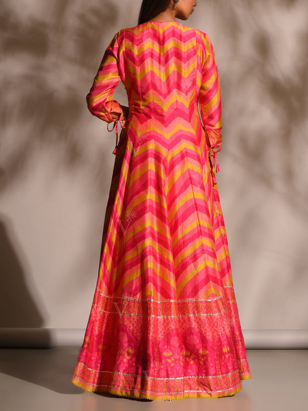 Pink Leheriya Printed Anarkali Tunic