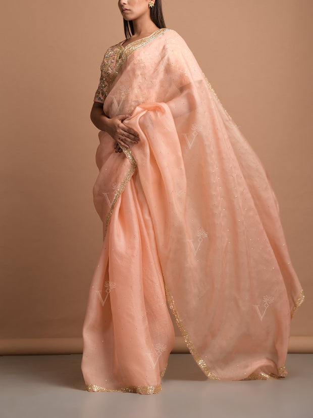 Peach Organza Saree