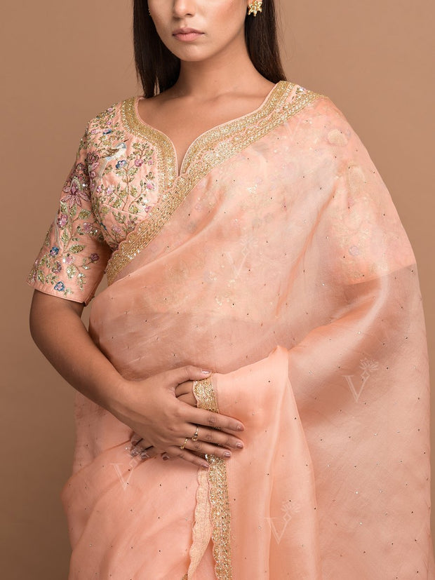 Peach Organza Saree