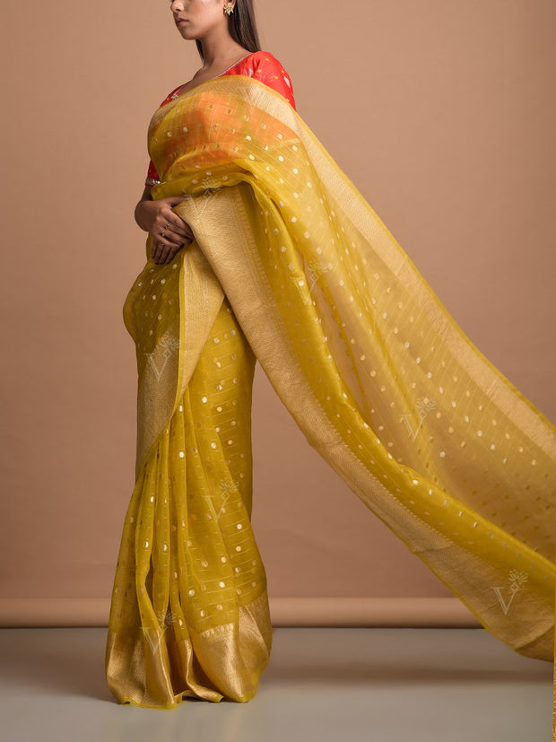 Mustard Yellow Organza Saree