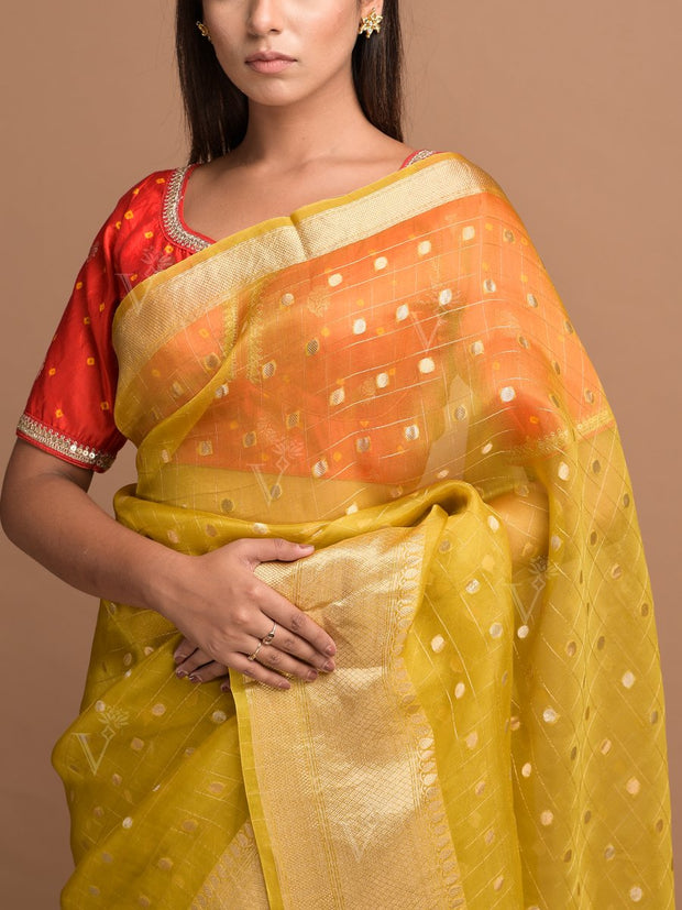 Mustard Yellow Organza Saree