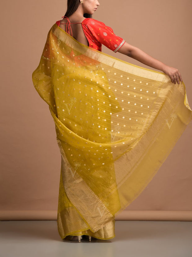 Mustard Yellow Organza Saree