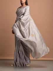 Grey Tussar Silk Saree