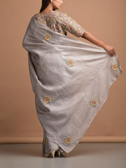 Grey Tussar Silk Saree