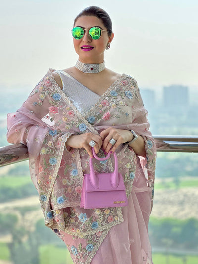 Blush Pink Organza Saree