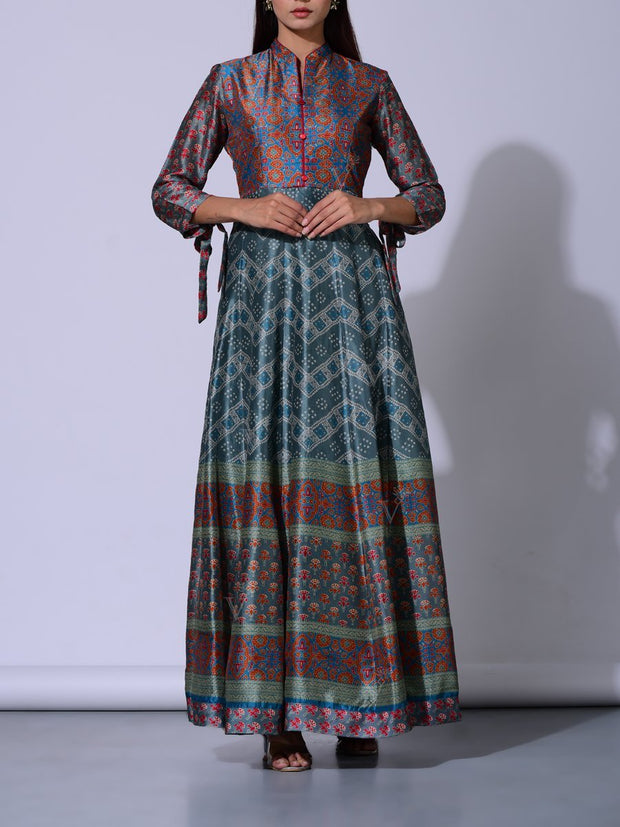 Teal Blue Vasansi Silk Anarkali Gown