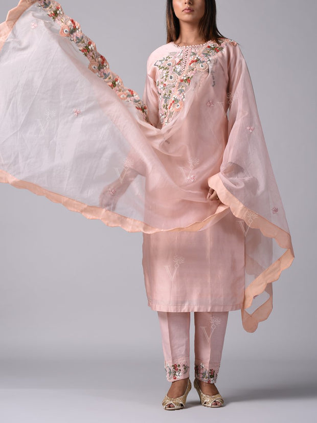 Peach Chanderi Silk Salwar Suit