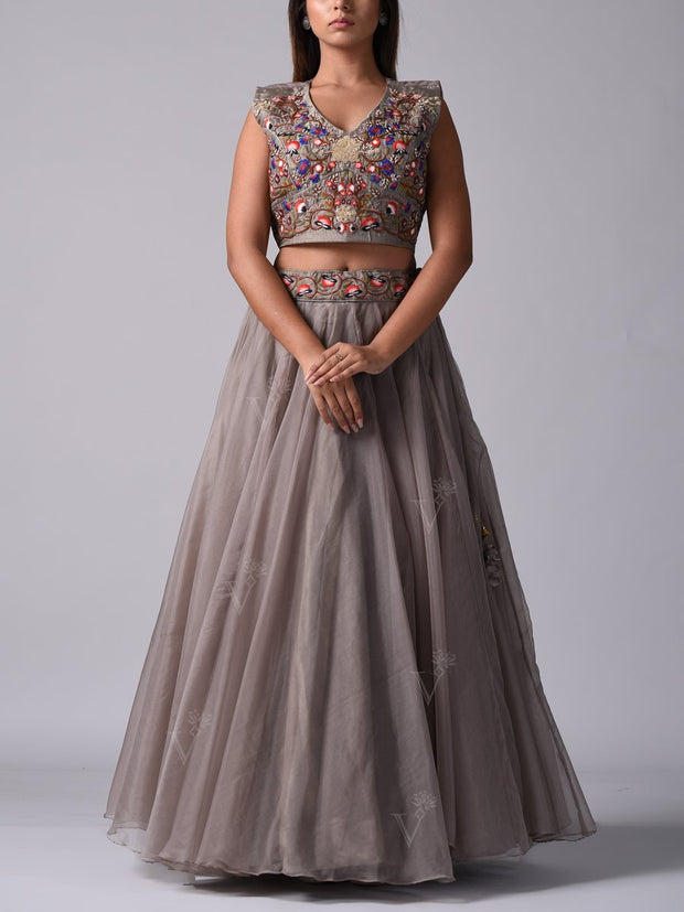 Grey Organza Lehenga