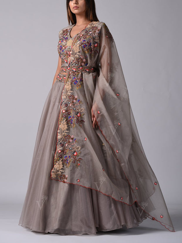 Grey Organza Lehenga