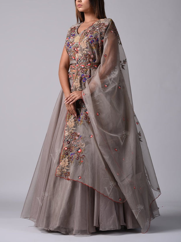 Grey Organza Lehenga