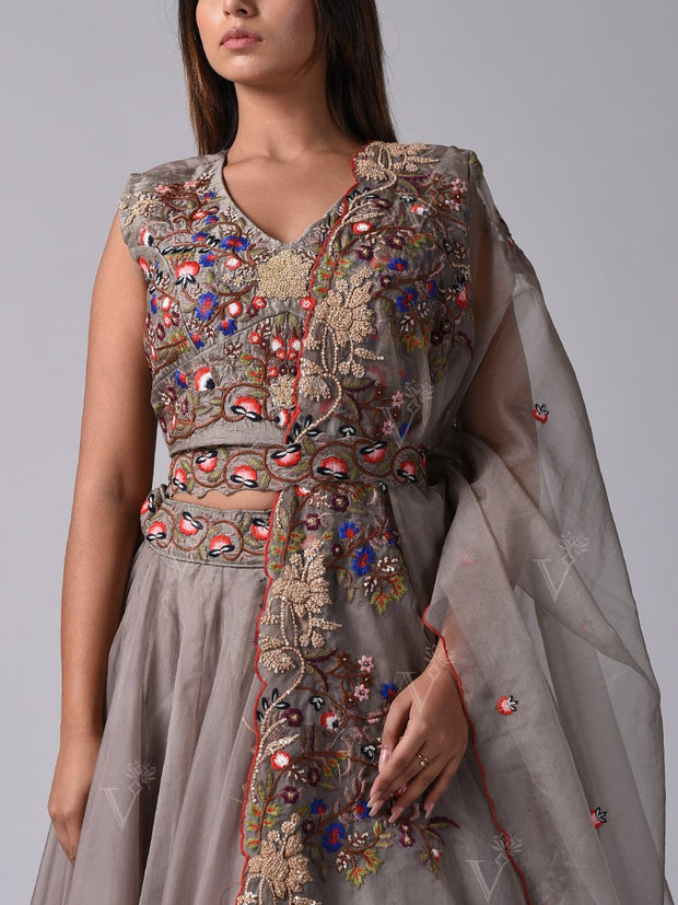 Grey Organza Lehenga