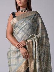 Grey Tussar Silk Saree