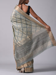 Grey Tussar Silk Saree