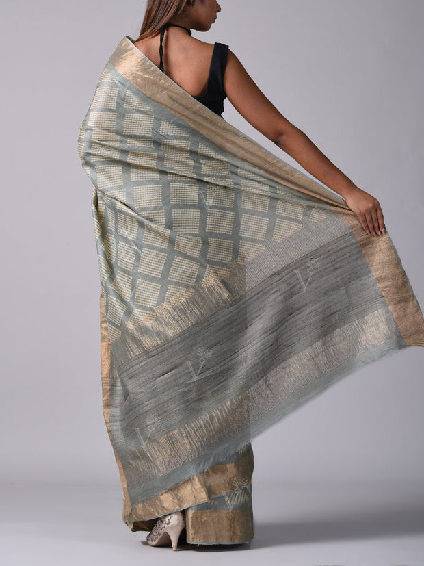 Grey Tussar Silk Saree