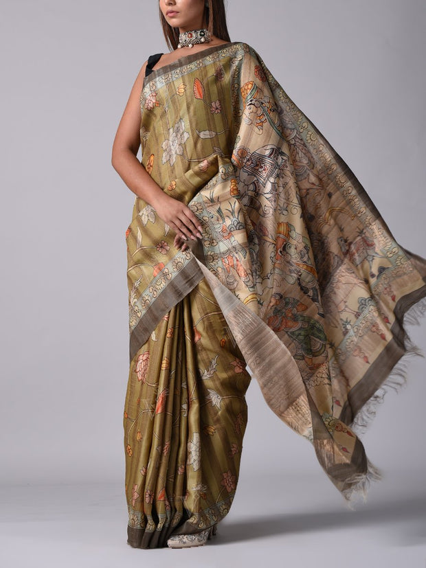 Green Tussar Silk Saree