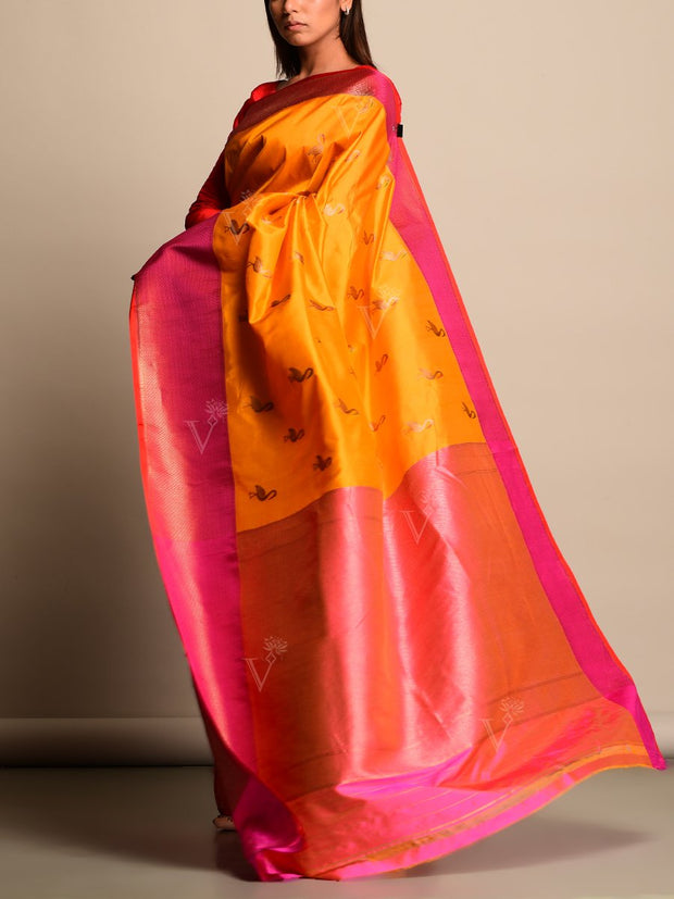 Orange Banarasi Silk Saree