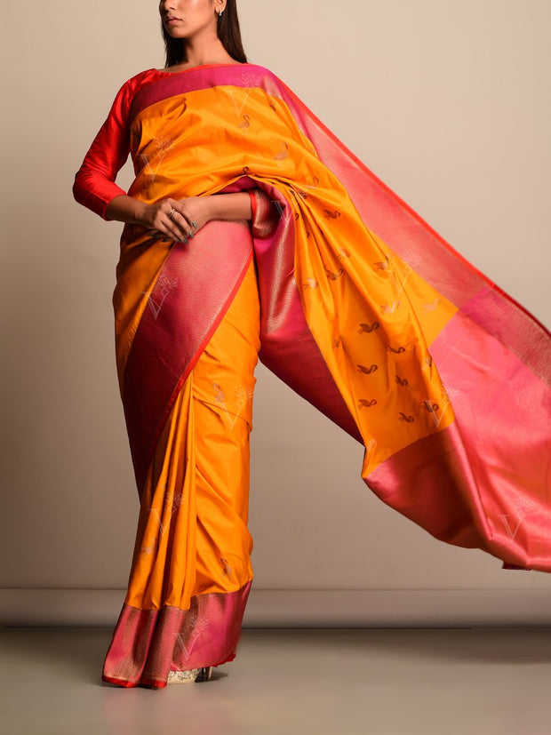 Orange Banarasi Silk Saree