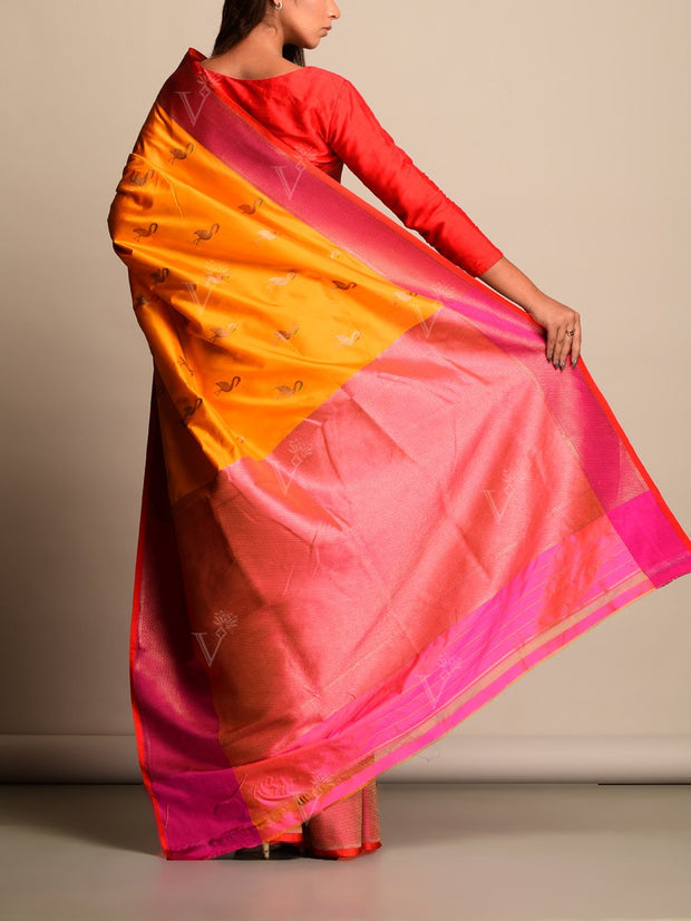 Orange Banarasi Silk Saree