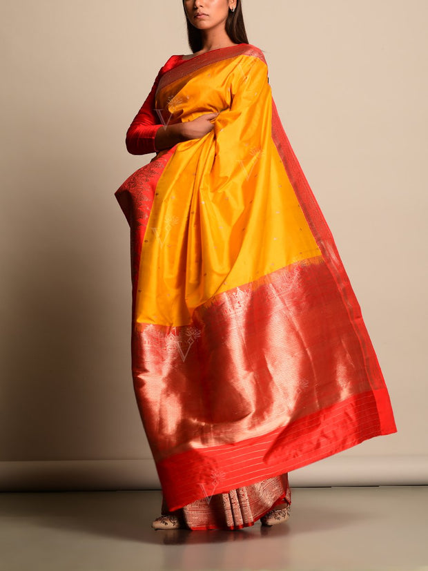 Yellow Banarasi Silk Saree