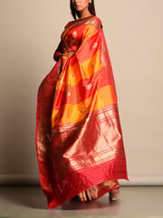 Orange And Red Banarasi Silk Saree