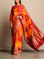 Orange And Red Banarasi Silk Saree