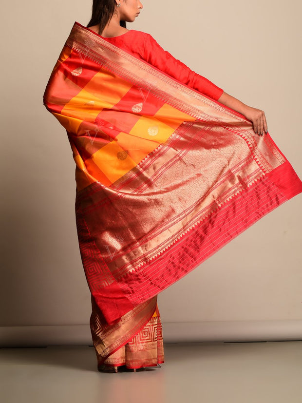 Orange And Red Banarasi Silk Saree