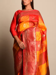 Orange And Red Banarasi Silk Saree