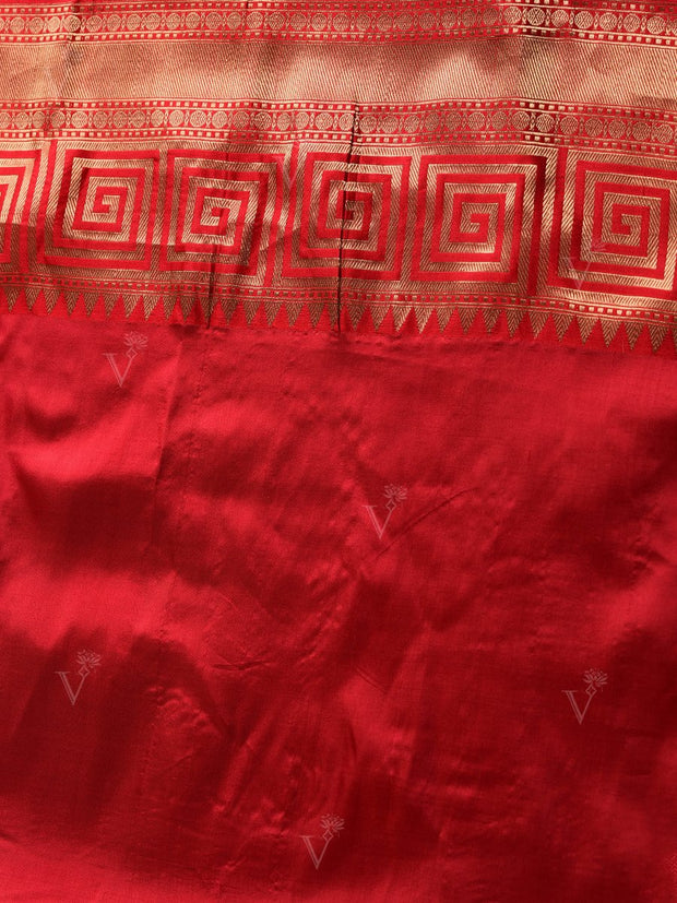 Orange And Red Banarasi Silk Saree