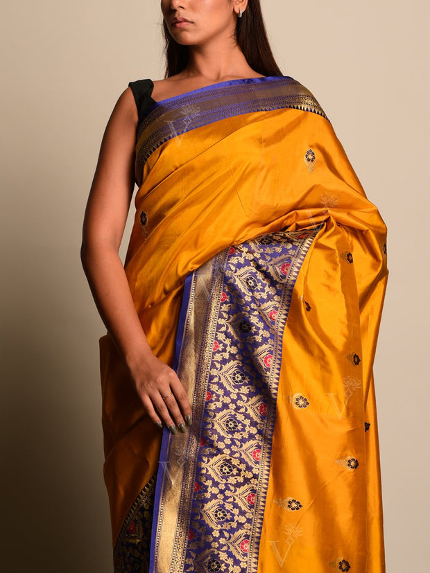 Mustard Banarasi Silk Saree