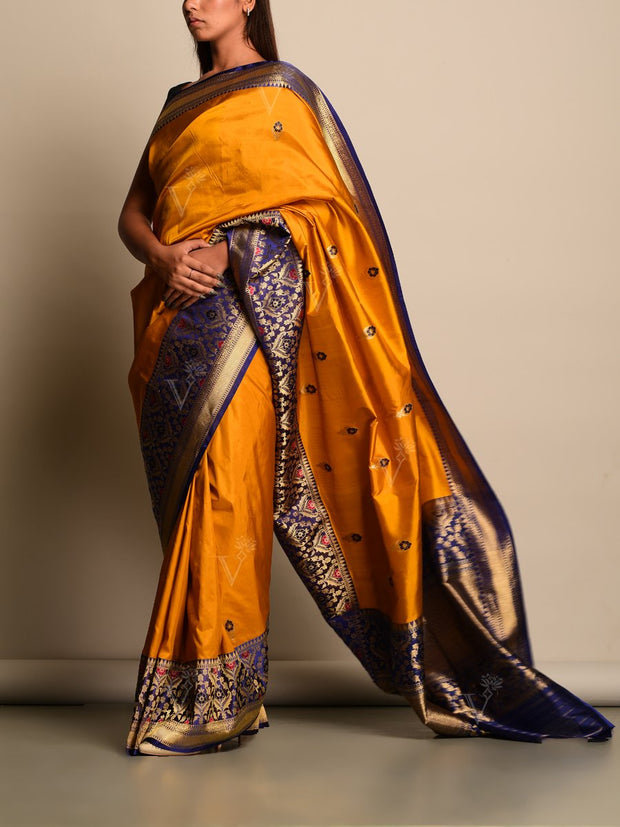 Mustard Banarasi Silk Saree