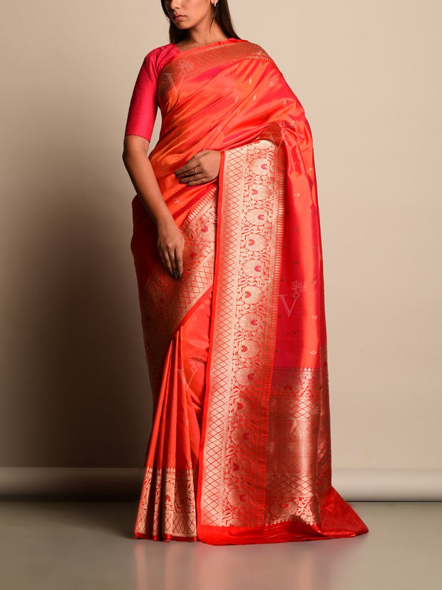 Orange Banarasi Silk Saree