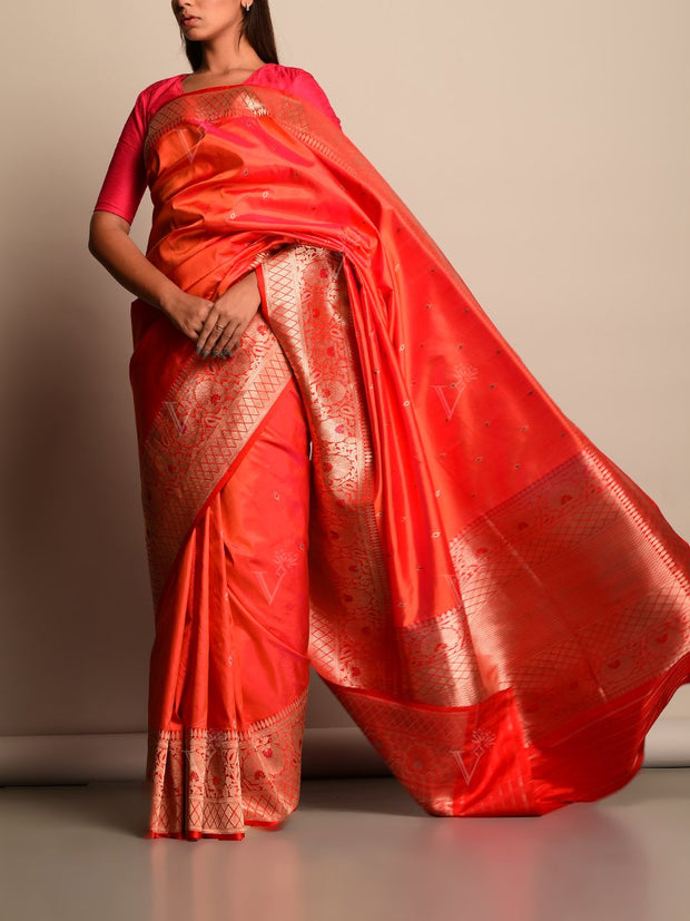 Orange Banarasi Silk Saree