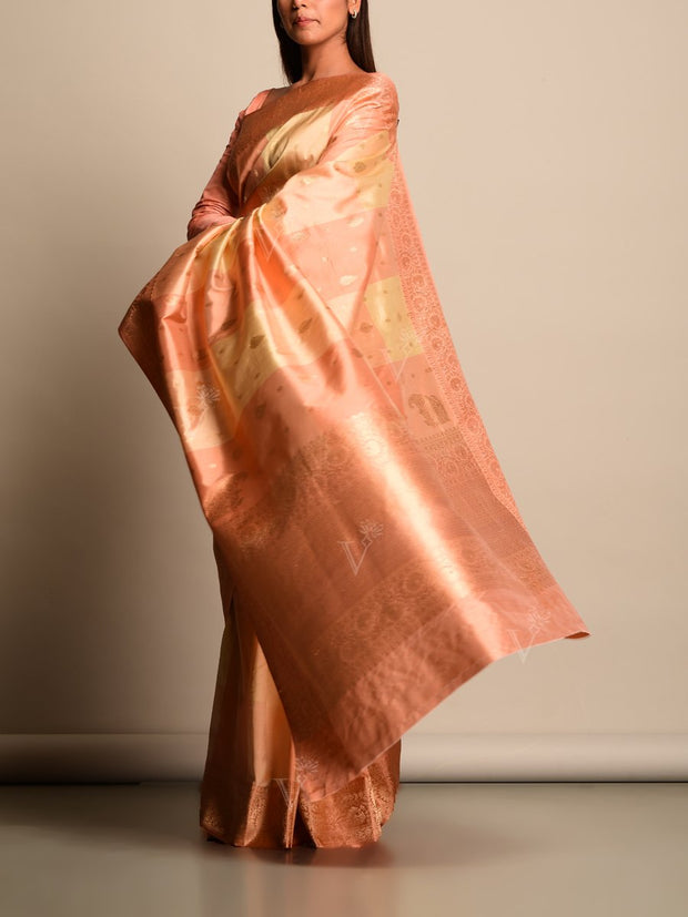 Peach Banarasi Silk Saree