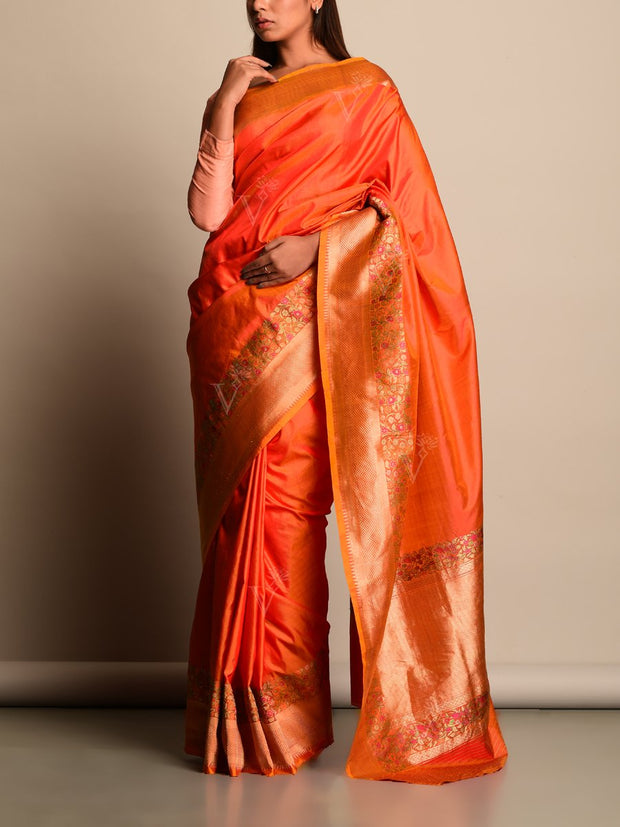 Orange Banarasi Silk Saree