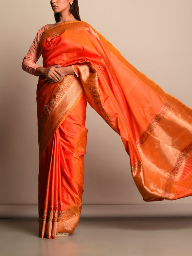 Orange Banarasi Silk Saree