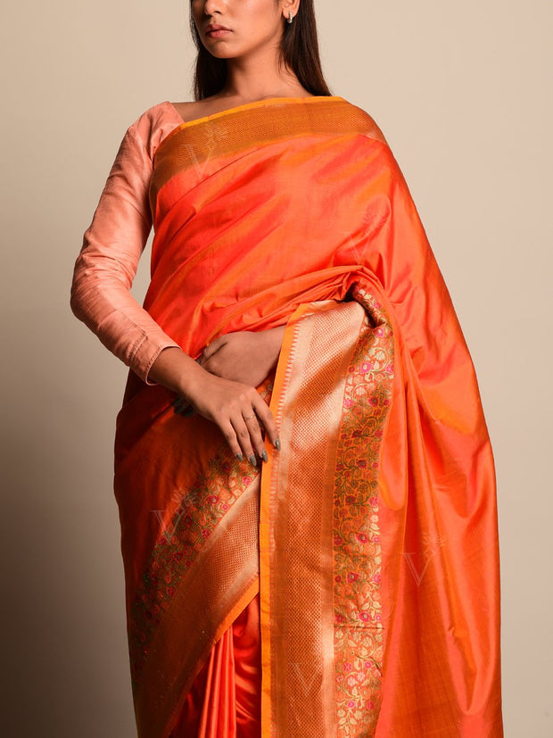 Orange Banarasi Silk Saree