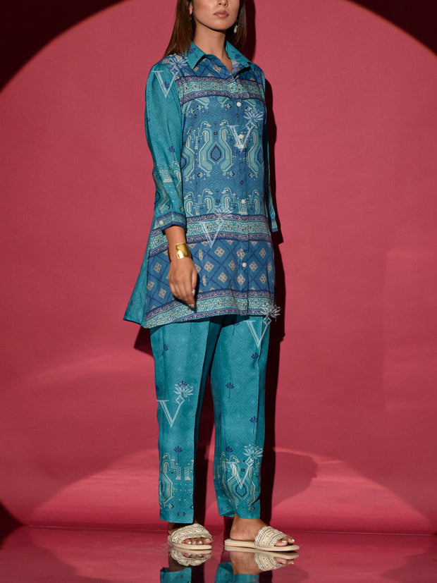 Steel Blue Vasansi Sil Printed Co-ord Set