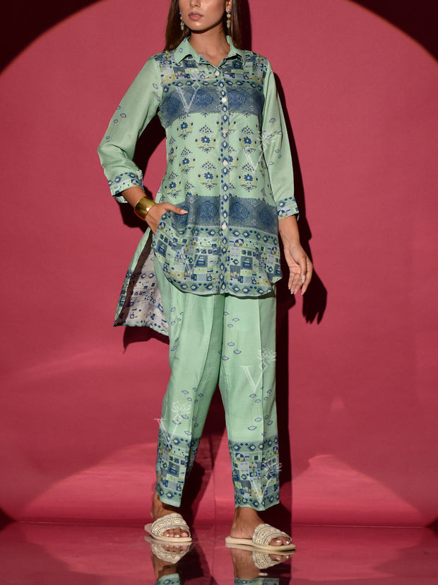 Blue Green Vasansi Silk Printed Co-ord Set