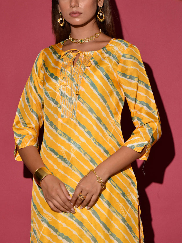 Yellow Vasansi Silk Leheriya Kurta