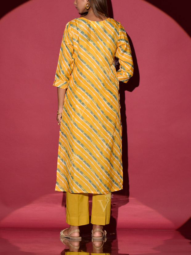 Yellow Vasansi Silk Leheriya Kurta