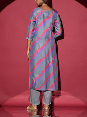 Grey Vasansi Silk Printed Leheriya Kurta